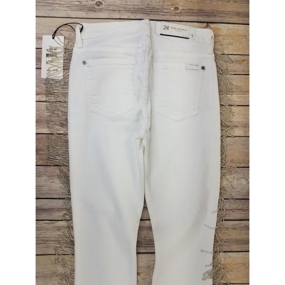 7 For All Mankind Mid Rise Ankle Super Skinny Jeans With Fringe 24x26 White B84 - Picture 5 of 9